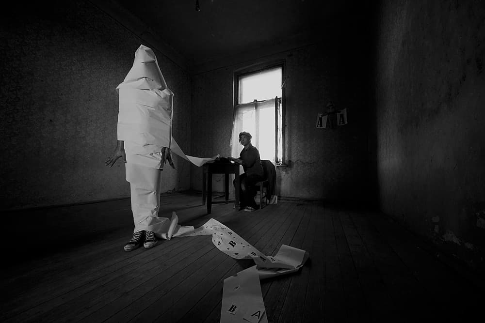 Wrapped Figure Dark Room by mario grobenski - psychodaddy — canvas wall art