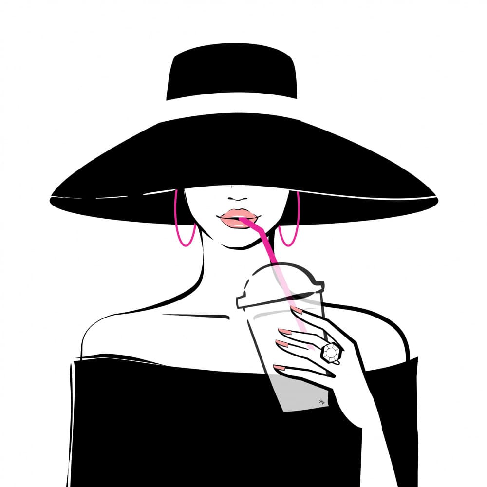 Stylish Woman Sipping Drink by Martina — canvas wall art
