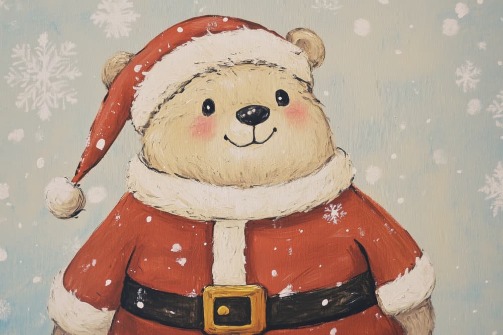 Festive Santa Bear by Melloi Art Prints — canvas wall art