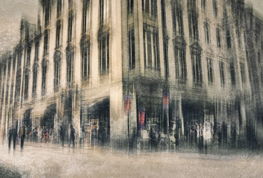 Blurred City Cafe by Jan van der Linden — canvas wall art