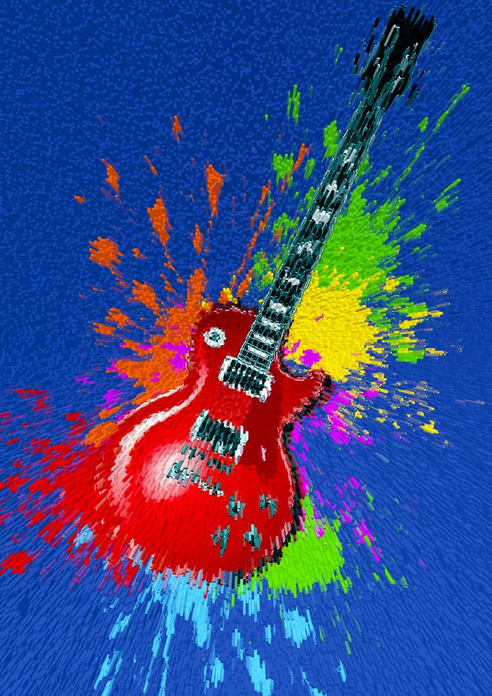 Vibrant Guitar Splash by Carlo Kaminski — canvas wall art