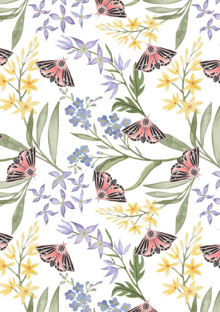 Watercolor Floral Moths by Linda Sitniece — canvas wall art