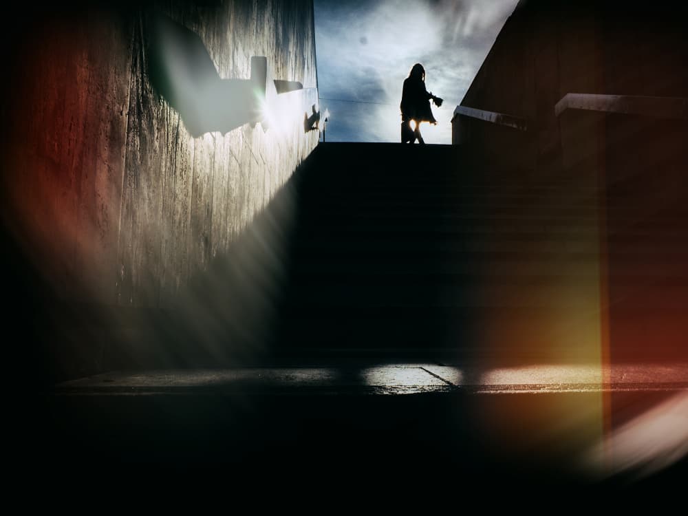 Dramatic Stairway Silhouette by Mirela Momanu — canvas wall art