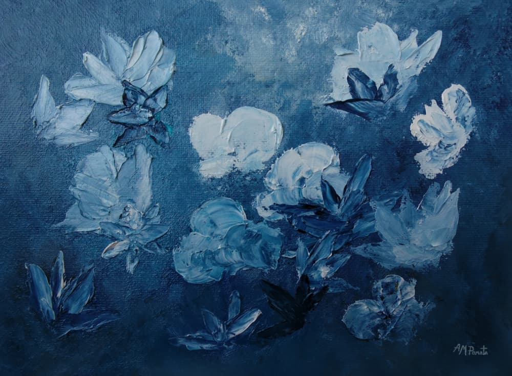 Blue Abstract Flowers by Angeles M. Pomata — canvas wall art