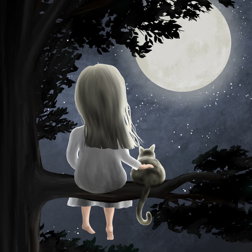 Friends Under Moon by EMELIEmaria — canvas wall art