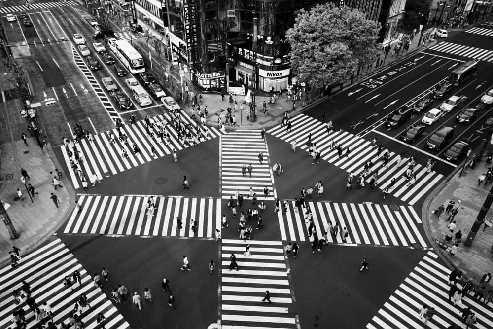 Busy City Crossing by Shigehiro Ono — canvas wall art