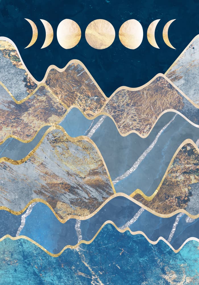 Golden Peaks Moon Phases by Sarah Manovski — canvas wall art