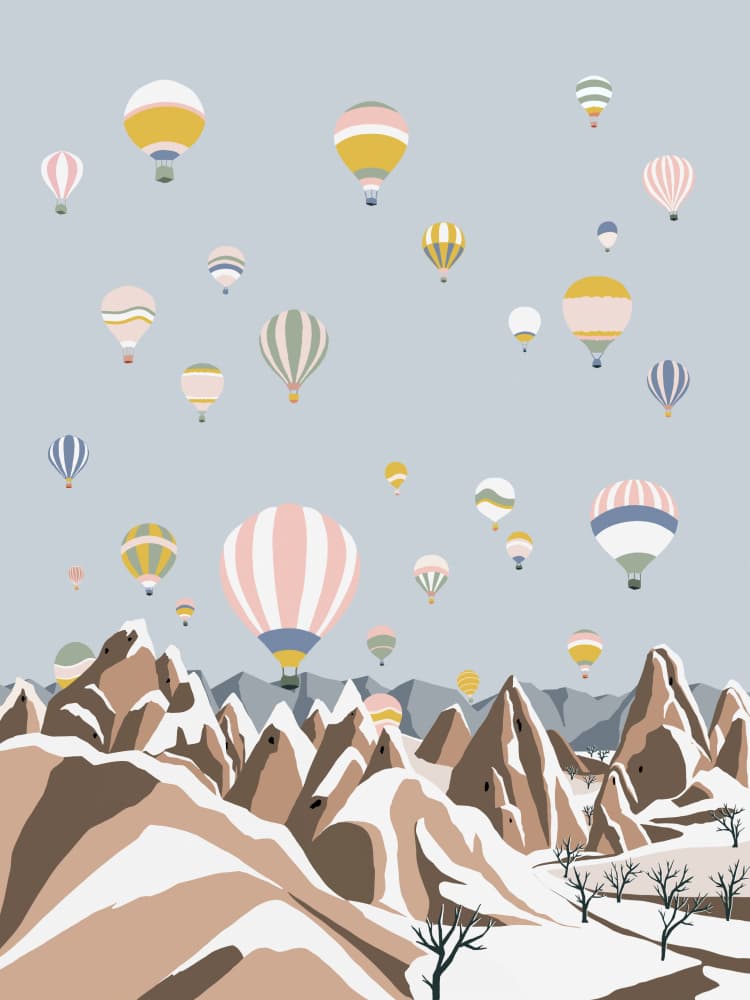Cappadocia Winter Balloons by Ceyda Alasar — canvas wall art