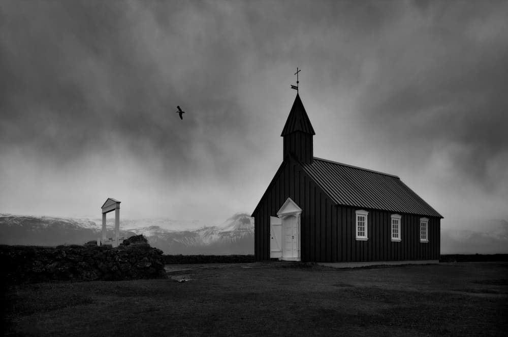 Solitary Black Church Iceland by Milan Uhrin  AFIAP AZSF — canvas wall art