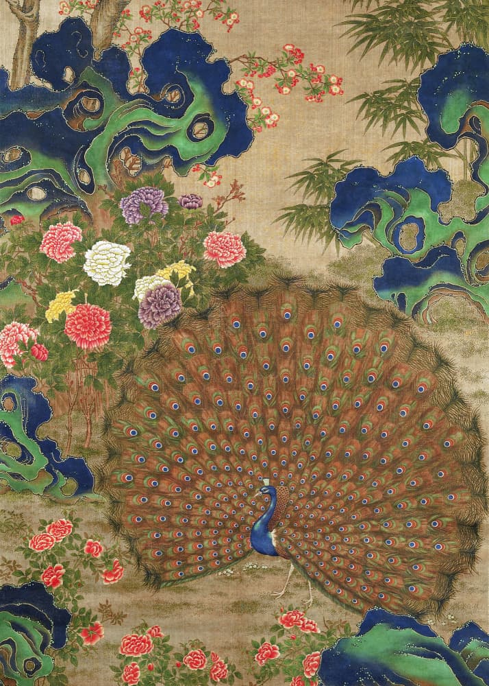 Chinese Peacock and Flowers (17th Century) by Vintage Japanese — canvas wall art