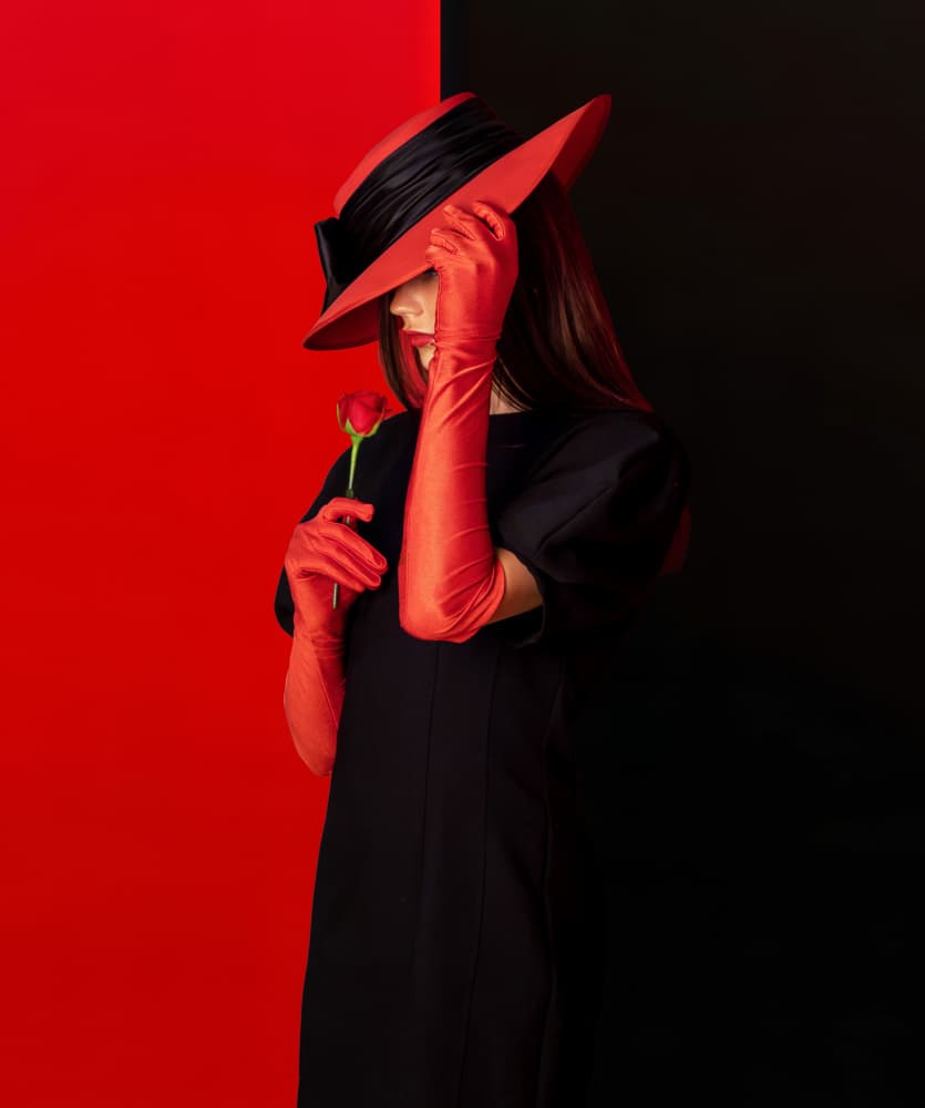 Red Hat Black Dress by Lee Kershaw — canvas wall art