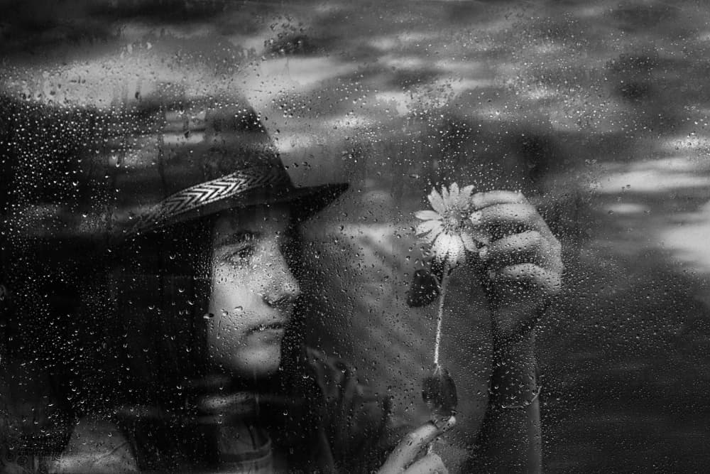 Pensive Girl In Rain by Ummu Nisan Kandilcioglu — canvas wall art