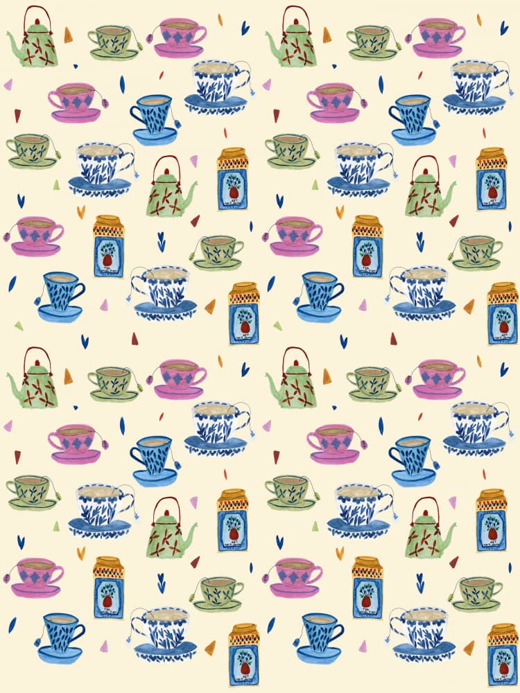 Cozy Teatime Pattern by Elizabeth C — canvas wall art