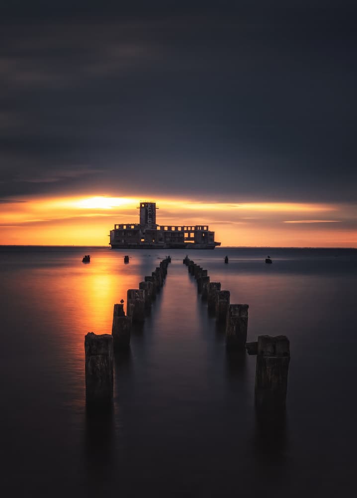 Dramatic Sea Fort Sunset by Ivo Mateju — canvas wall art