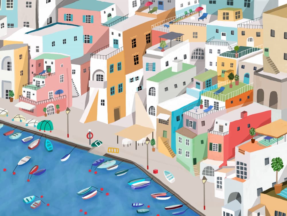 Colorful Mediterranean Village by Carla Daly — canvas wall art