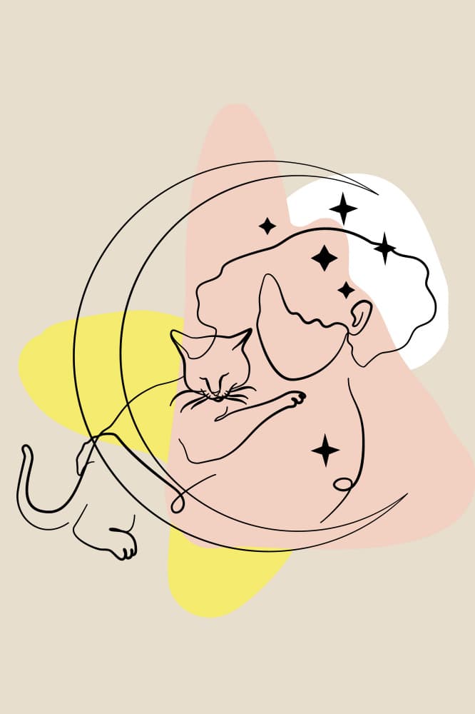 Girl Cat Moon Sleep by Anna Rose — canvas wall art