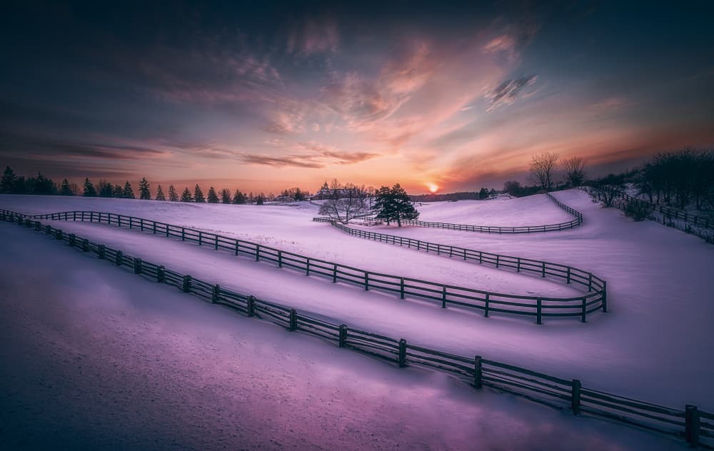 Purple Winter Sunset by Ben.C.L — canvas wall art