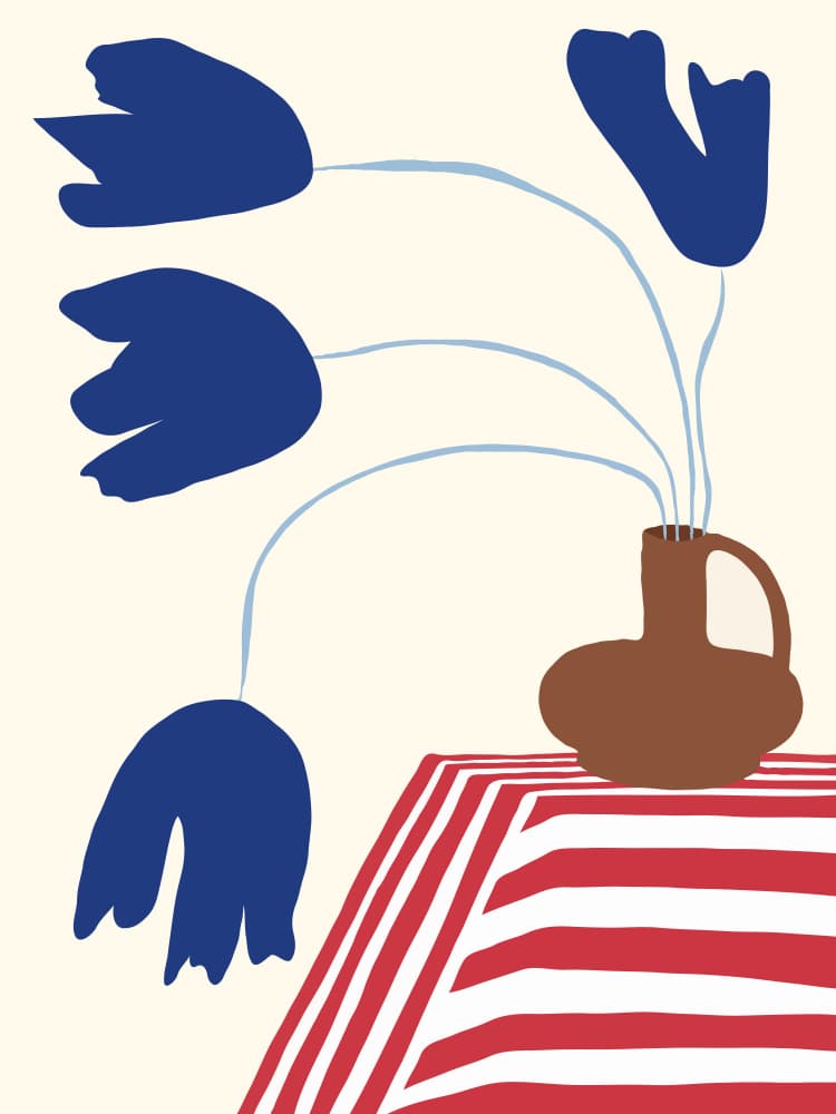 Modern Blue Floral Still Life by Miho Art Studio — canvas wall art