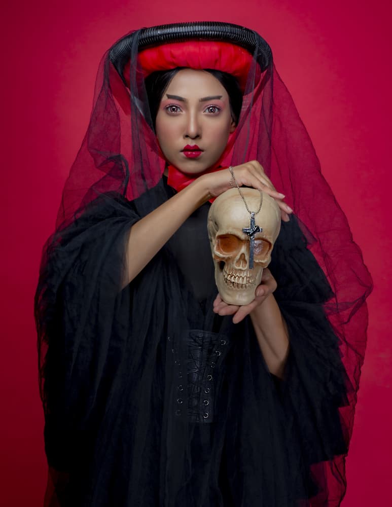 Gothic Woman and Skull by DEBASISH CHATTOPADHYAY — canvas wall art