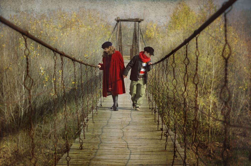 Children On Old Bridge by Livia Corcoveanu — canvas wall art