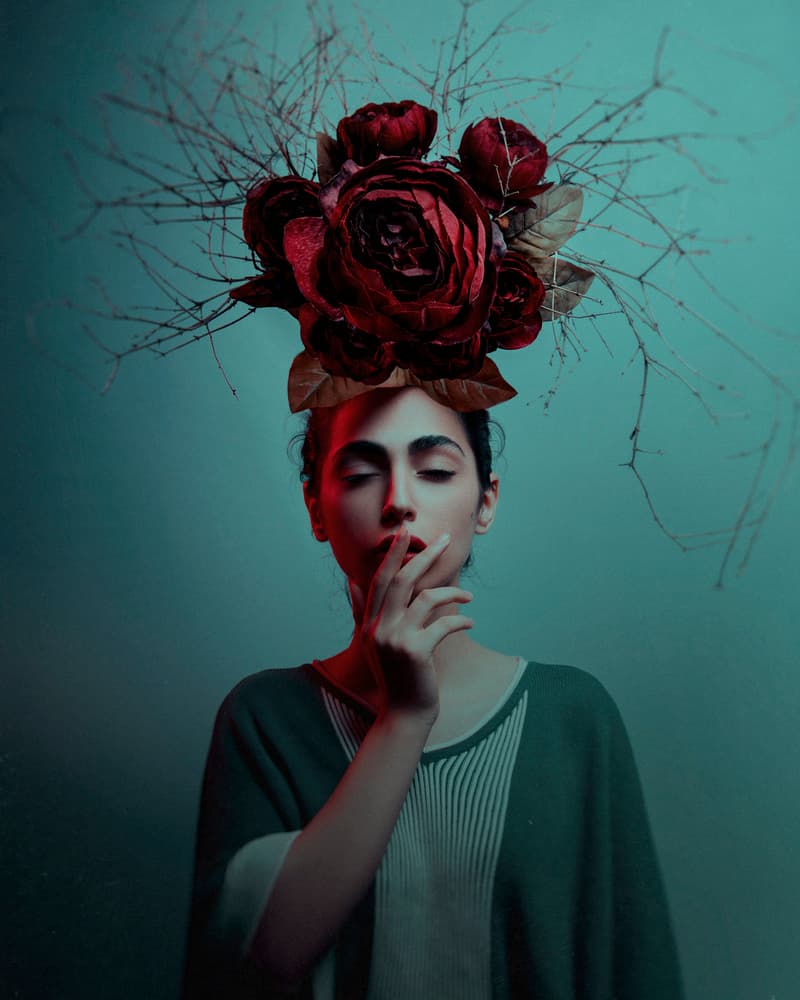 Pensive Woman Red Roses by Amin Hamidnezhad — canvas wall art