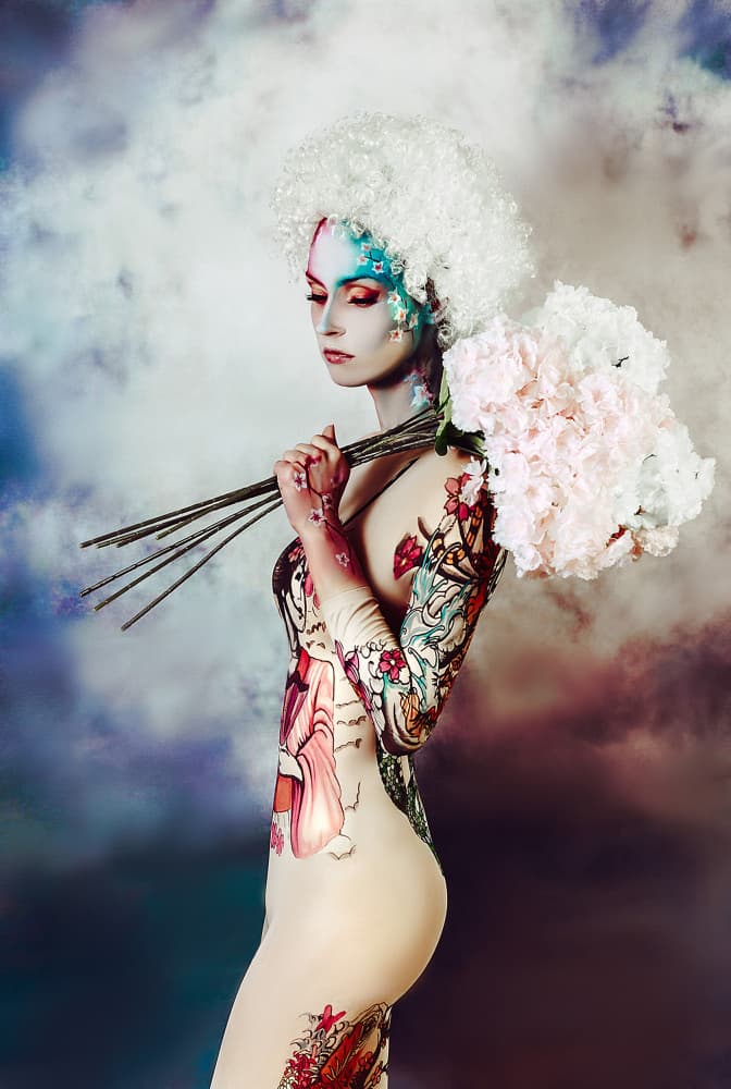 Ethereal Geisha Flowers by Ruslan Bolgov — canvas wall art