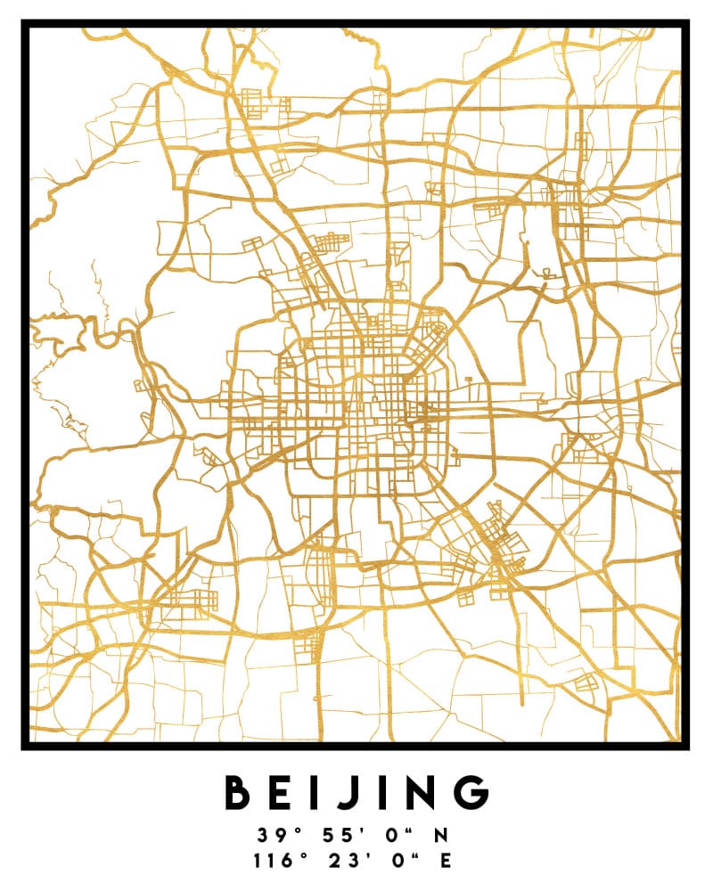 Golden Beijing City Map by Emiliano Deificus — canvas wall art