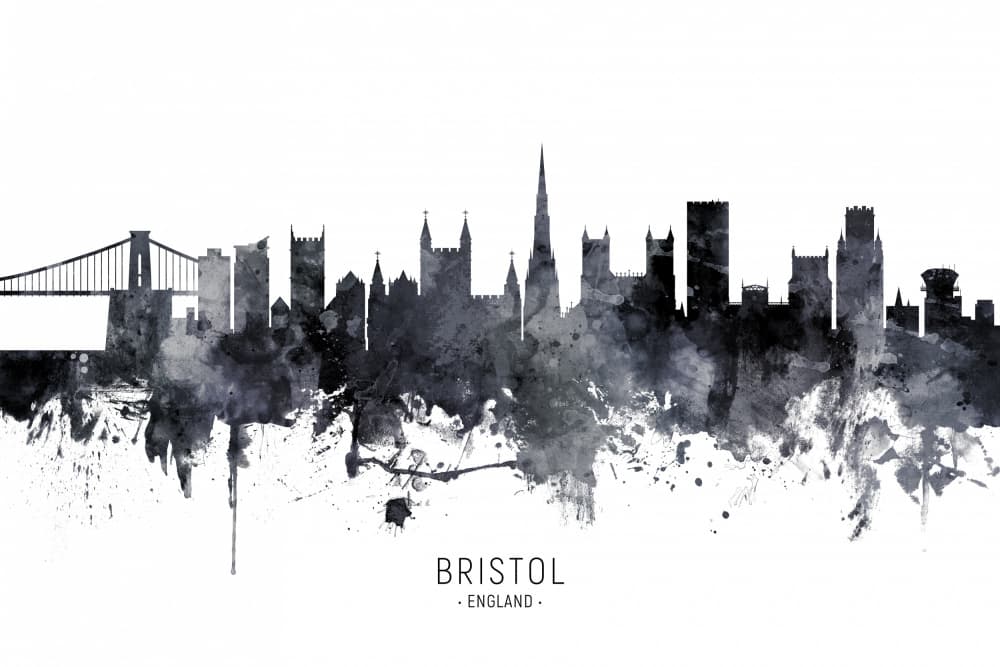 Bristol Watercolor Skyline by Michael Tompsett — canvas wall art