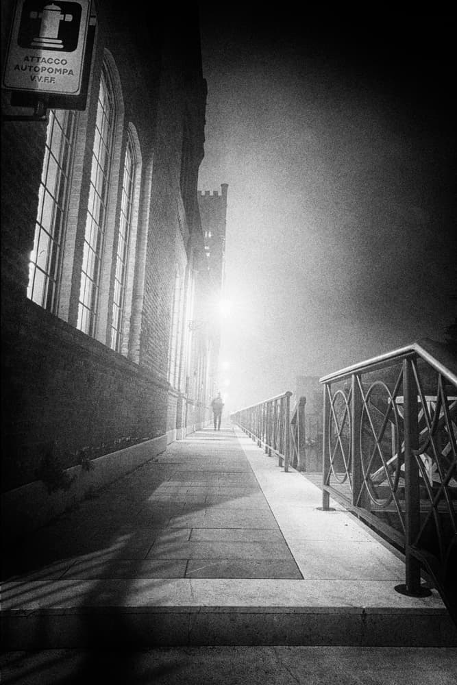Lone Figure Foggy Night by Enrico Facchetti — canvas wall art