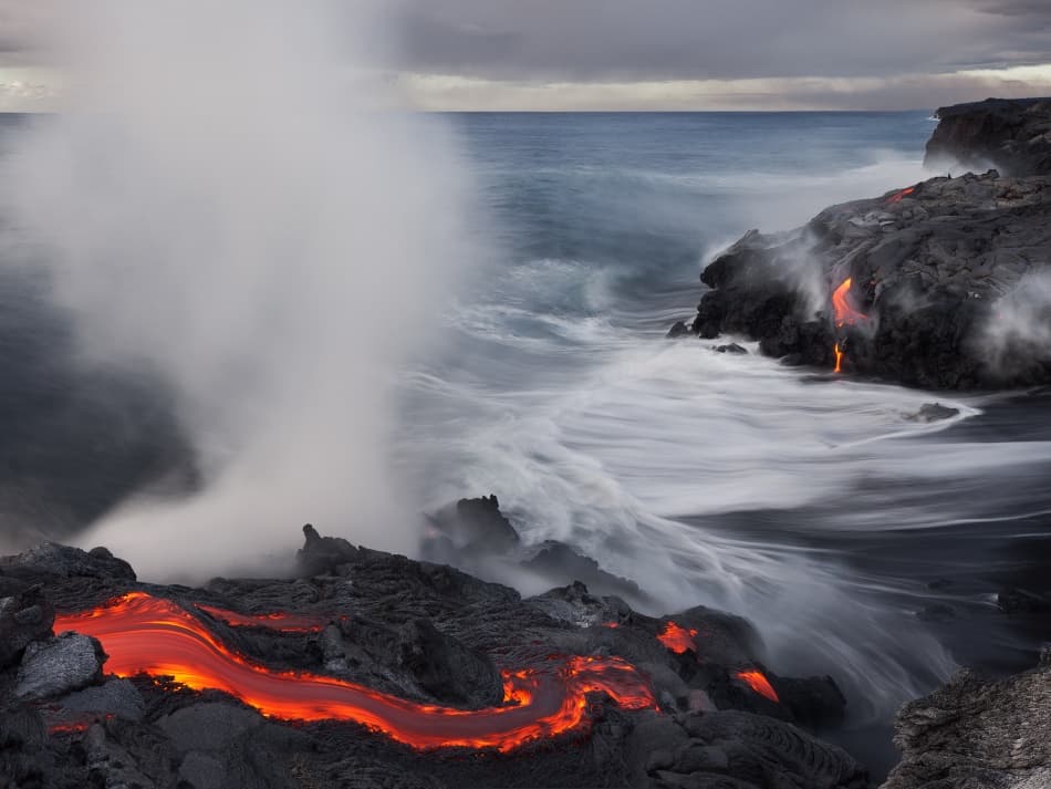 Molten Lava Meets Ocean by Miles Morgan — canvas wall art