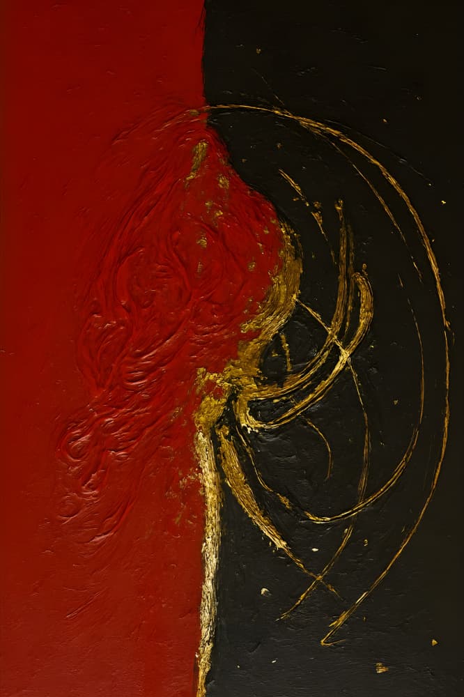 Red Black Gold Abstract by HUGO — canvas wall art