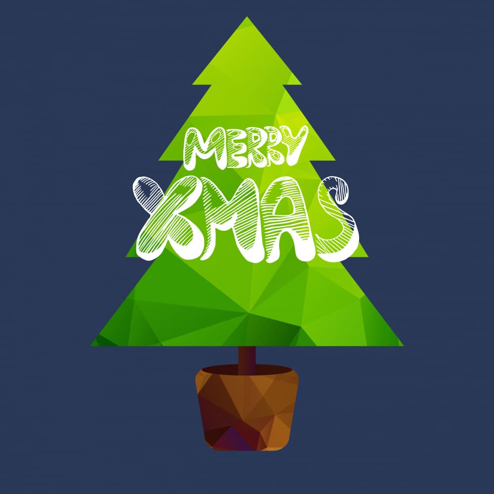 Merry Xmas Geometric Tree by Marika Barsrsind — canvas wall art