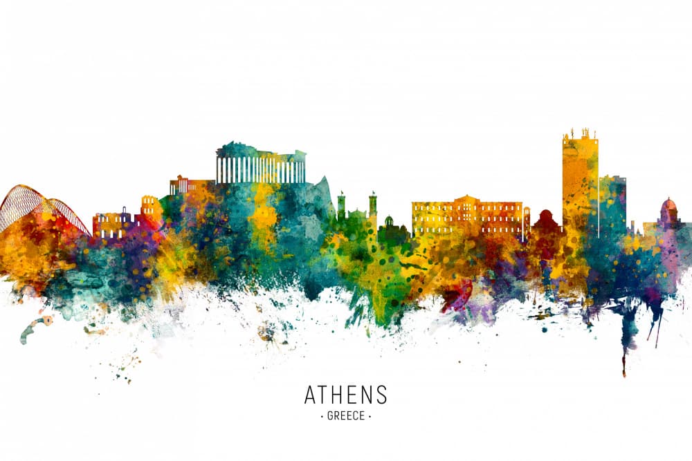 Vibrant Athens Cityscape by Michael Tompsett — canvas wall art