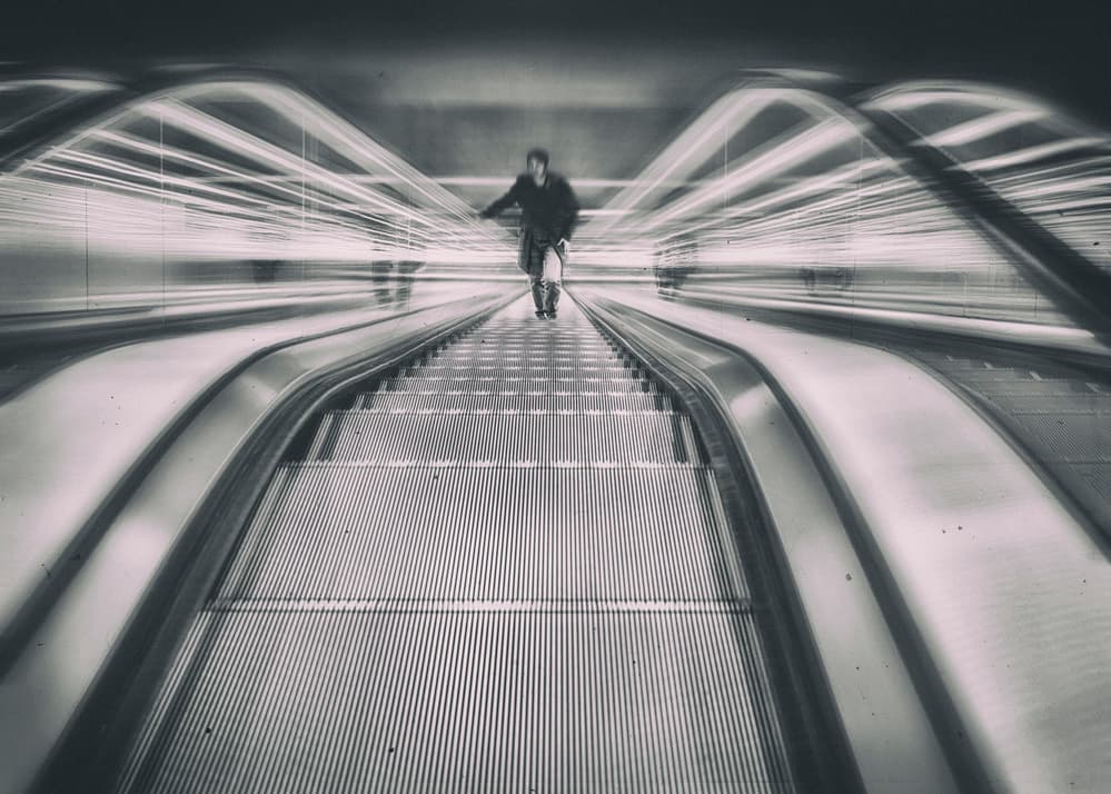 Dynamic Escalator Ascent by Leah Guo — canvas wall art