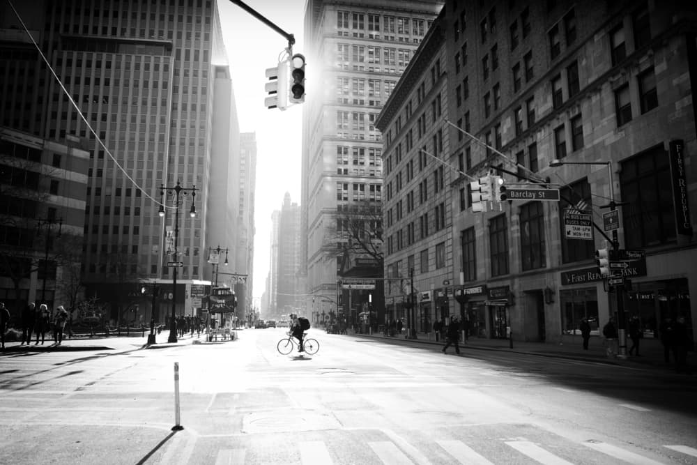 Biker In City Light by Martin Froyda — canvas wall art