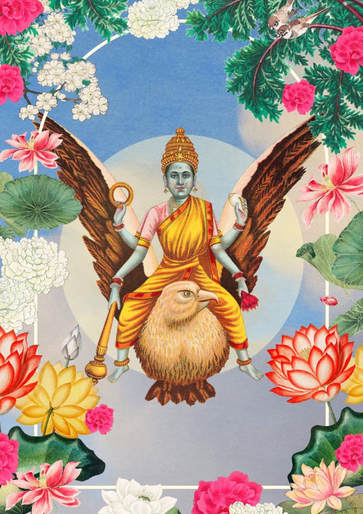 Hindu Goddess Floral Frame by Marja van den Hurk — canvas wall art