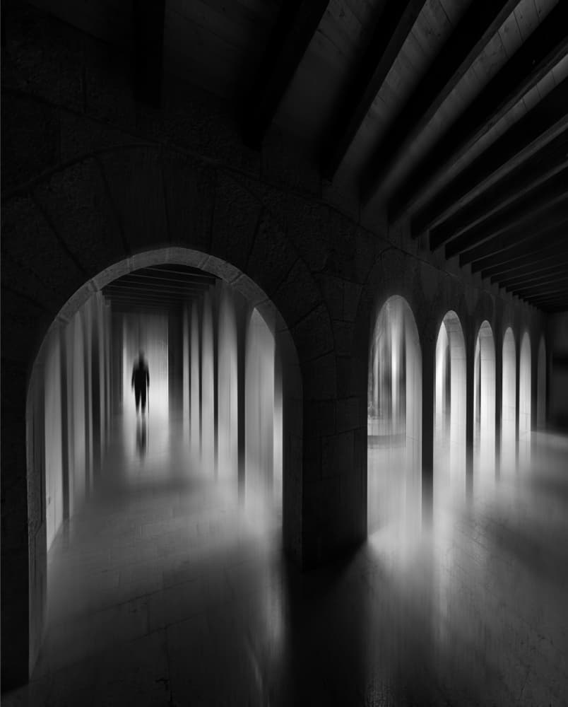 Mysterious Hallway Figure by Isam Telhami — canvas wall art