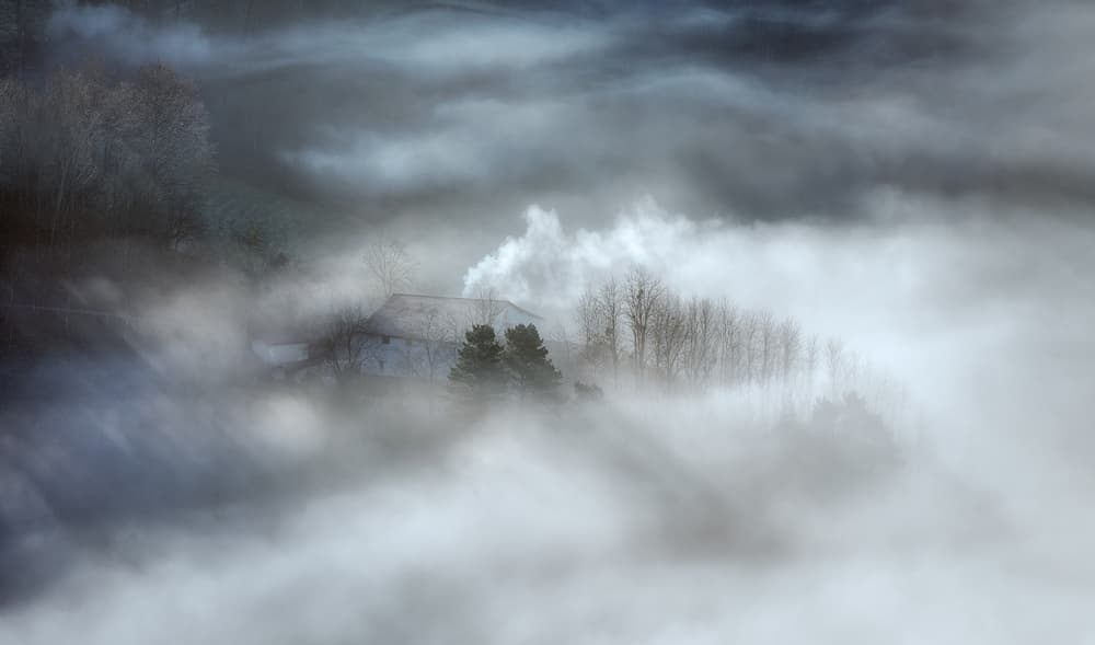 Misty Mountain House by Fran Osuna — canvas wall art