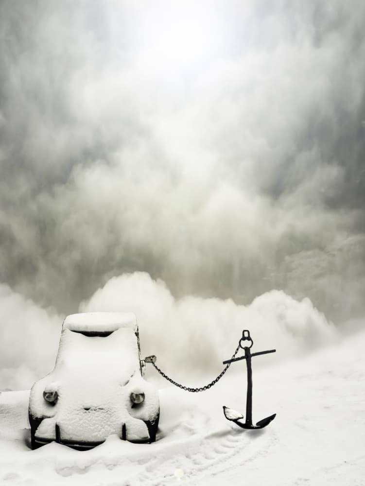 Anchored In Snow by David Senechal Photographie (polydactyle) — canvas wall art