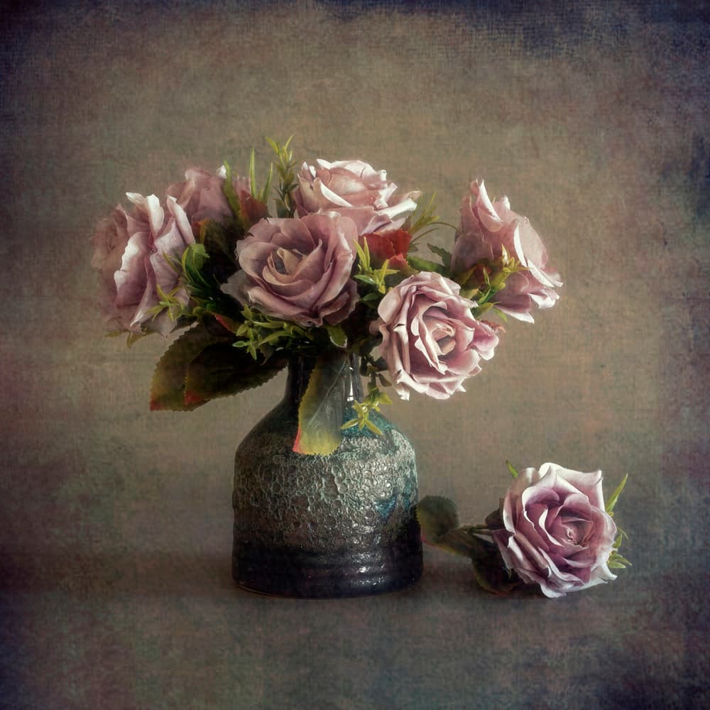 Vintage Roses Still Life by Cicek Kiral — canvas wall art