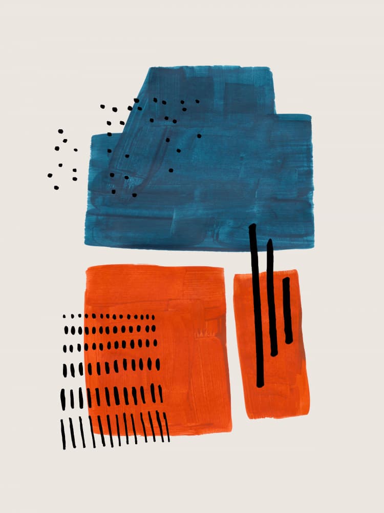Abstract Shapes Blue Orange by Ejaaz Haniff — canvas wall art