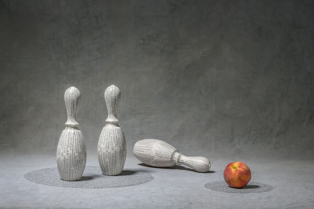 Peach and Paper Bowling Pins by Christophe Verot — canvas wall art