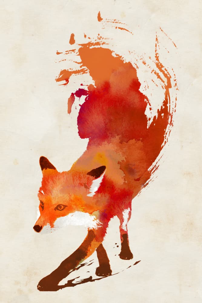 Vibrant Watercolor Fox by Robert Farkas — canvas wall art