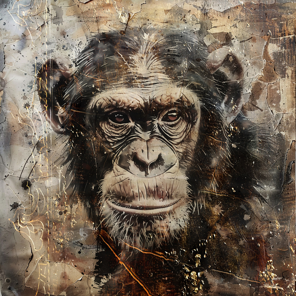 Intense Chimp Portrait by Rafal Kulik — canvas wall art