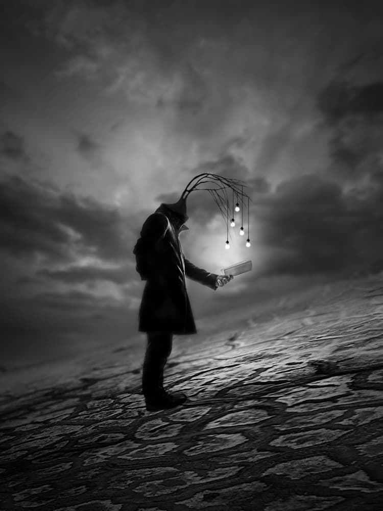Figure with Idea Lights by David Senechal Photographie (polydactyle) — canvas wall art
