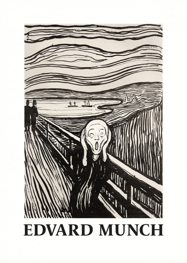 Skriet- The Scream - Monochrome Version by Edvard Munch — canvas wall art