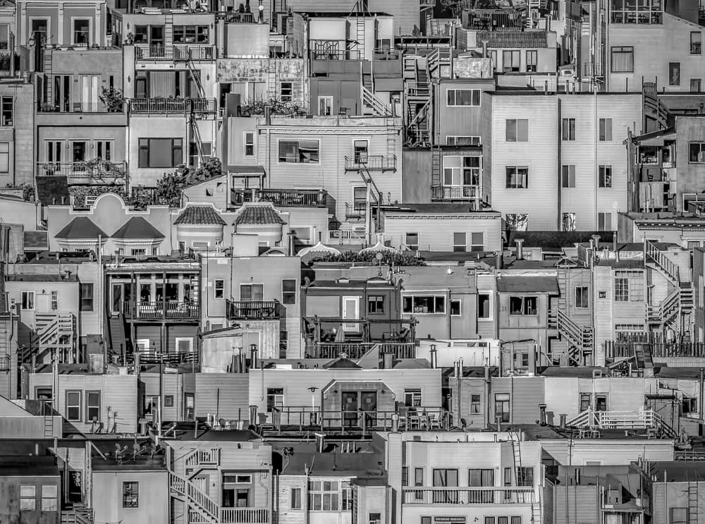 Stacked City Homes by Rob Darby — canvas wall art