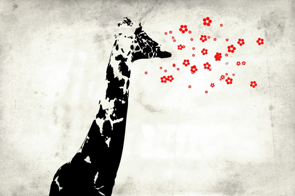 Whimsical Giraffe Blooms by Rafal Kulik — canvas wall art