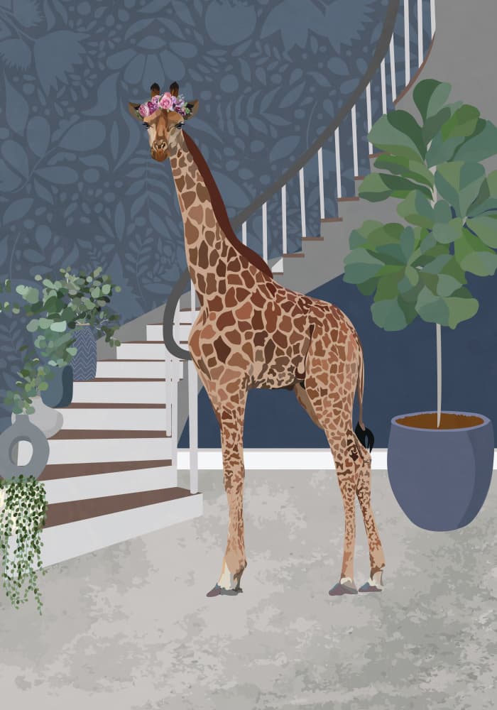 Flowered Giraffe Interior by Sarah Manovski — canvas wall art