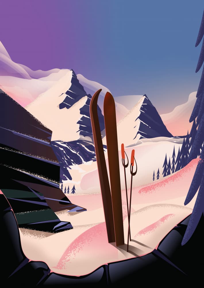 Alpine Twilight Skis by Nicholas — canvas wall art
